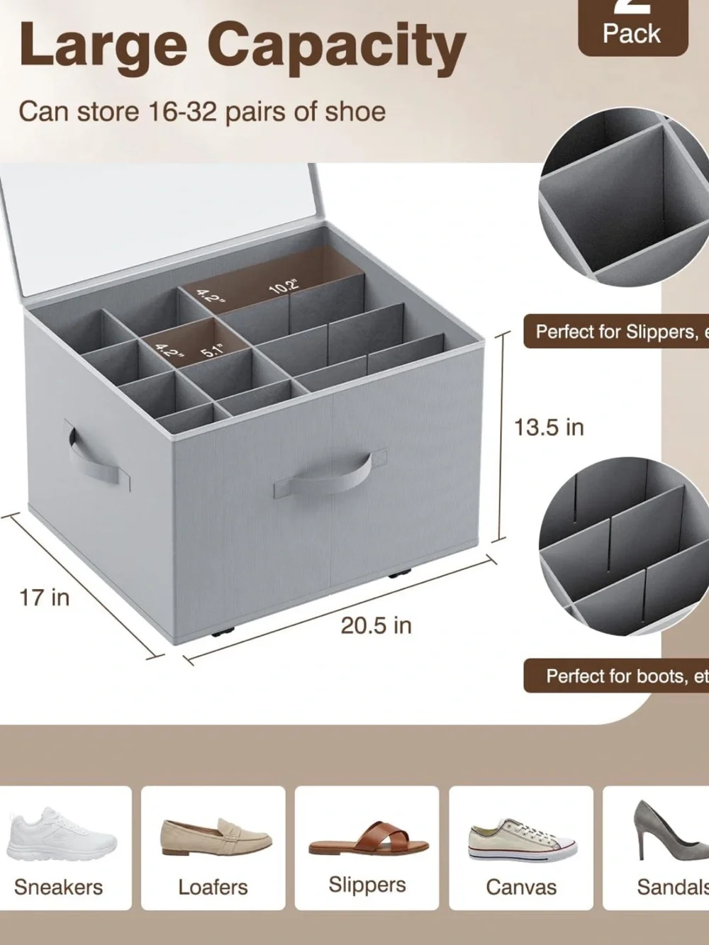 Brand Shoe Storage Organizer Box - Light Gray (2 Pack)